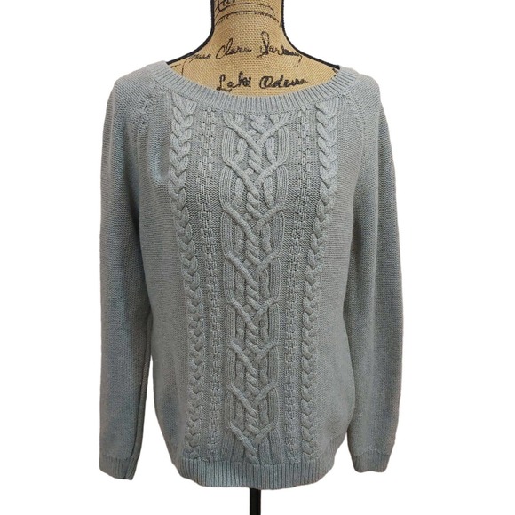 Talbots Sweaters - EUC Womens Talbots Gray Cable Knit Crew Neck Sweater Size Large